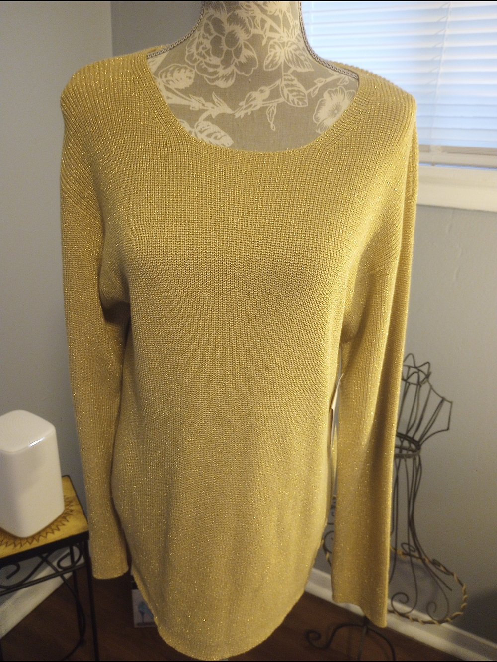 Metallic Gold Shimmer Scoop-Neck Women's Sweater